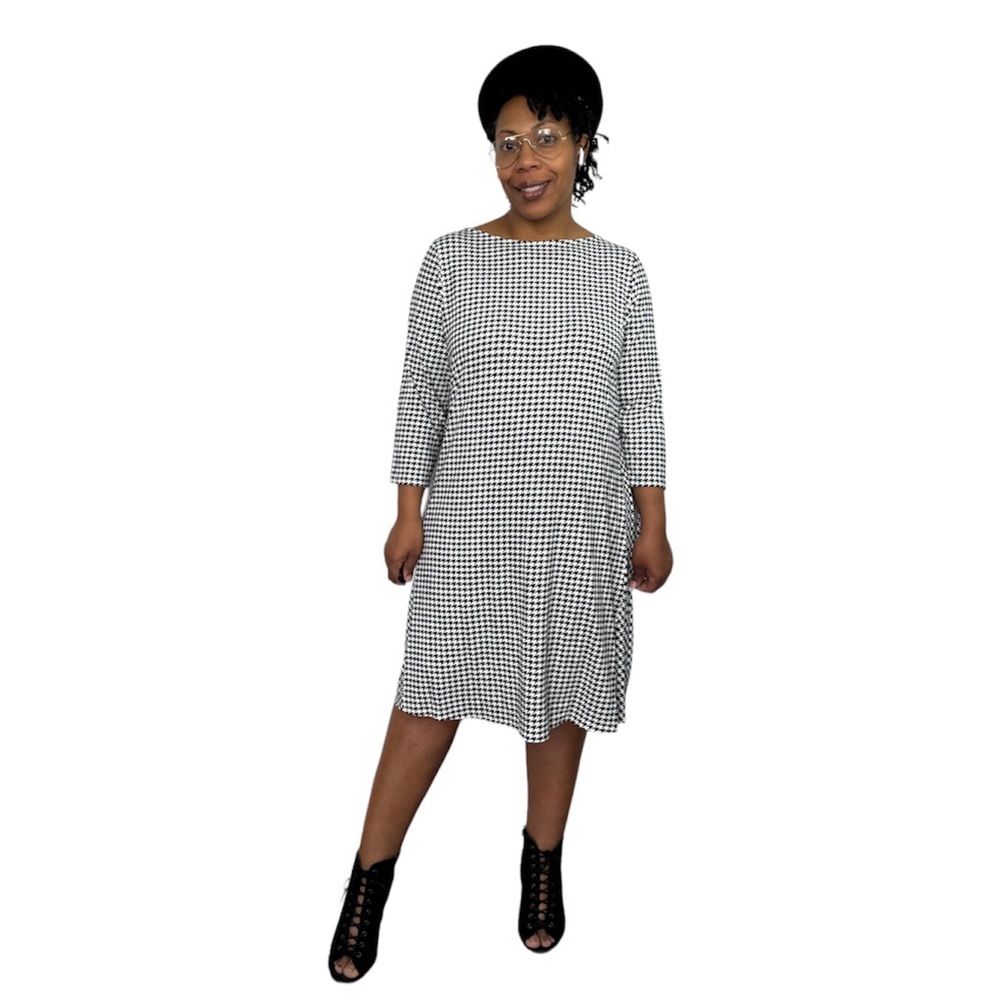 J. Jill Wearever Dress Houndstooth Swing Jersey Stretch